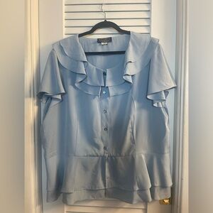 Willow Ridge Vintage Size 24W Sea Blue Ruffled Blouse in Excellent Condition